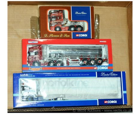 Corgi a boxed Truck group to include CC12904 Scania Topline Tractor Unit 'D. Steven &amp; Son Of Wick', CC13712 Scania R Seri