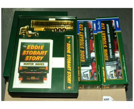 Corgi a boxed Eddie Stobart group to include CC86610 "The Eddie Stobart Story", CC13401 MAN TGA Curtainside 'Eddie Stobart Lt