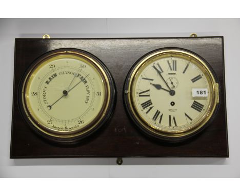 A mahogany mounted Smith Astral wall clock and barometer, 56 x 32cm.