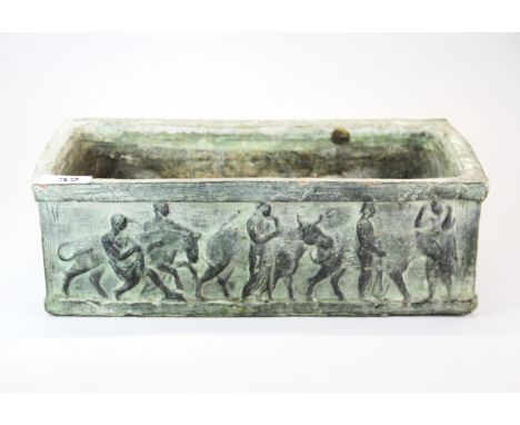 A rectangular terracotta planter decorated with classical figures of people with cattle, L. 36cm, H. 13cm.