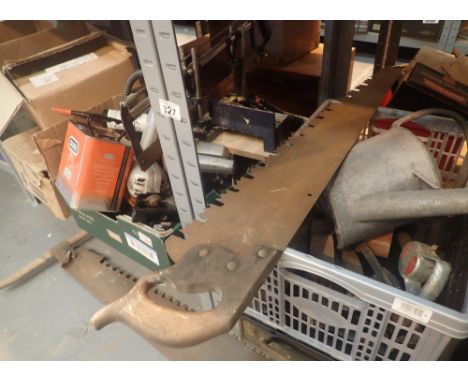 Box of power tools drill skill saw hand steamer etc 