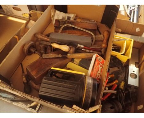 Three boxes of hand tools and collectable items 
