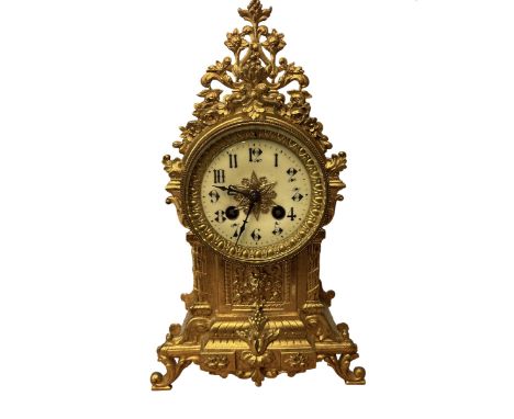 Gilt french mantle clock with pendulum &amp; key 