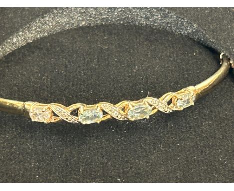 9ct Gold bangle set with aquamarine &amp; diamonds 