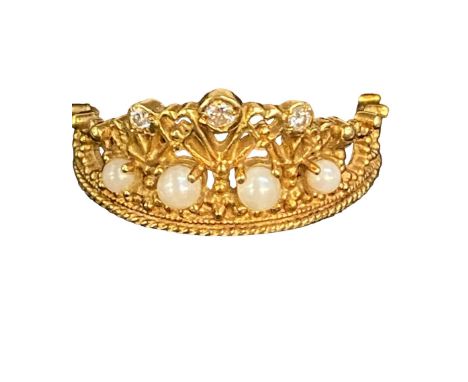 Princess Diana tiara ring by Stuart Devlin with coa  - 18ct Gold set in the form of a tiara with 4 cultured pearls &amp; 3 di