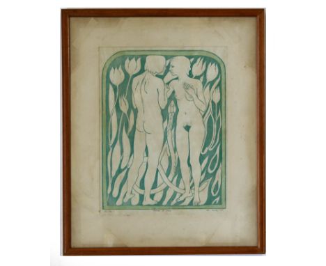 •AR Warwick Hutton (20th century), "Adam and Eve", screen print, signed, dated 71, numbered 22/24 and inscribed with title in