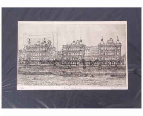 •AR Alan Turner (born 1943), "St Thomas' Hospital, London", black and white etching, signed, dated 73, numbered 57/200 and in