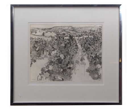•AR Anthony Gross (1905-1984), "Vineyard", black and white etching, signed, numbered 15/70 and inscribed with title in pencil