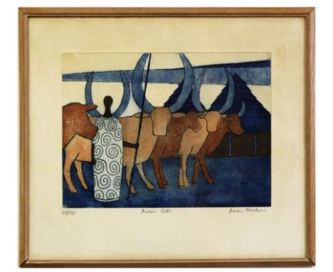 •AR Julian Trevelyan (1910-1988), "Ankole Cattle", coloured etching and aquatint, signed and number 12/125 in pencil to lower