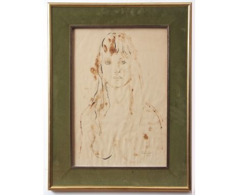 •AR William Redgrave (1903-1986), Portrait of a young girl, pen, ink and wash, signed and dated 1961 lower right, 50 x 34cm 