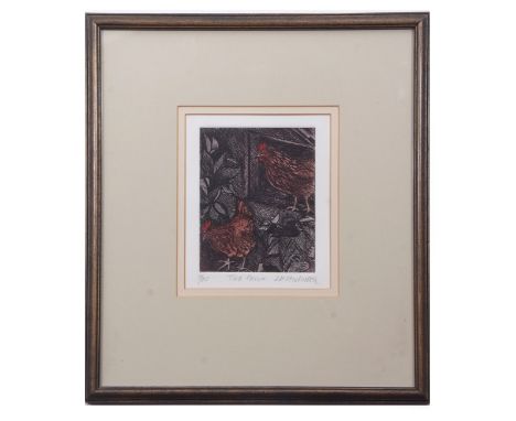 •AR L A Anderson (contemporary), "Marram Cockerel", coloured etching, signed, numbered 14/25 and inscribed with title in penc