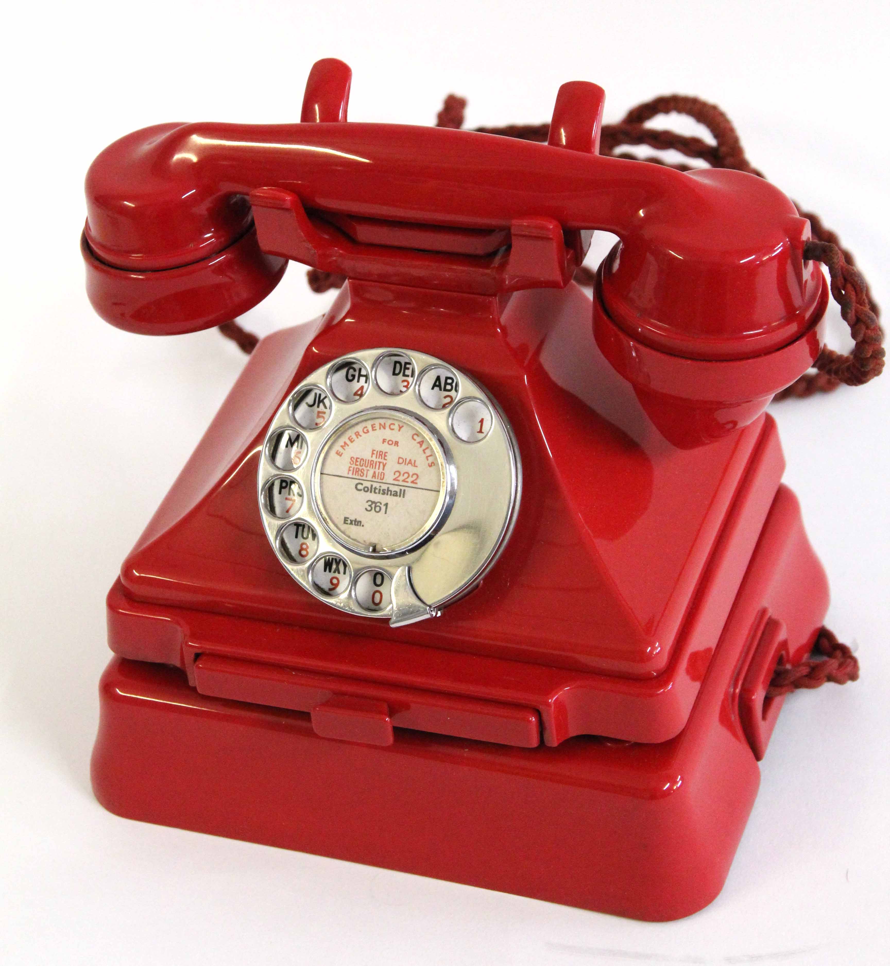 GPO vintage Bakelite telephone in red, model number 232 (S56/2), paper ...