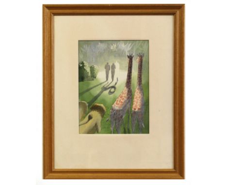 •AR Warwick Hutton (20th century), "God talking to Adam and Eve", pen, ink and watercolour, 41 x 31cm 