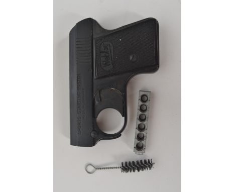 A vintage sports .22 Webley Mark III Sports Starting Pistol, with magazine and cleaning tool along with instructions in origi