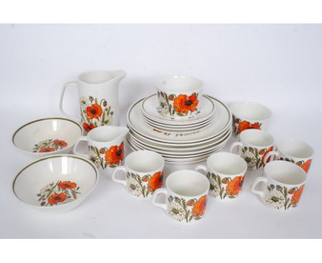 A J&G Meakin retro 1970's ceramic poppy decorated dinner and tea part service comprising cups, saucers plates etc