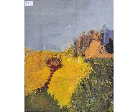Audrey Lewis Hopkins ( 1914 - 2011) A stunning  unframed oil on canvas on board  painting of an abstract painting being signe