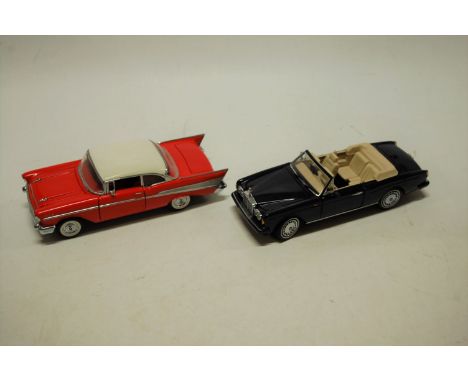 Two boxes Franklin Mint 1/24 diecast vehicles to include a 1957 Chevrolet Bel Air, and a Franklin Mint model of a 1993 Rolls 
