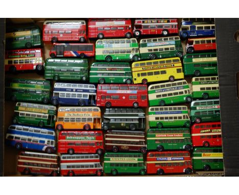 A tray of mixed 1/76 scale public transport diecast vehicles to include EFE, and Corgi, sold with a quantity of associated bo