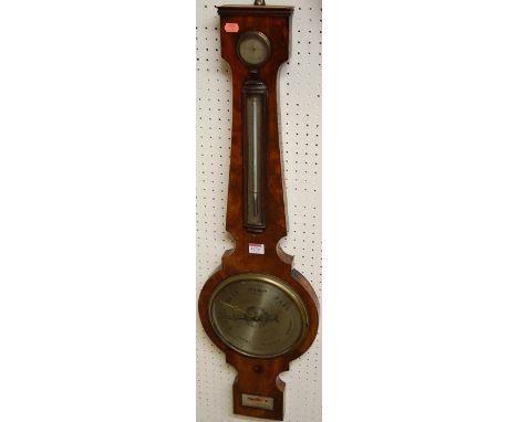 An early 19th century flame mahogany four-dial wheel barometer, signed P. Reever Alnwick 