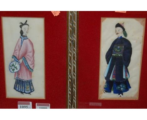 A pair of Chinese portrait studies, watercolour on silk; together with a reproduction porcelain panel (3)   Condition Report 