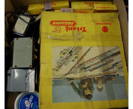 A quantity of Triang TT gauge model railways to include T3 boxed  set, various boxed and loose wagons and three various contr
