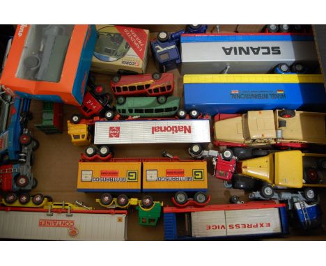 A tray of mixed public transport and road haulage diecast vehicles to include Corgi Matchbox, Dinky and others, examples to i