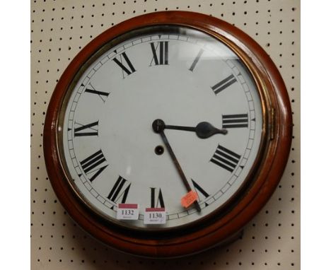 A Victorian mahogany circular wall clock, having restored white enamel dial