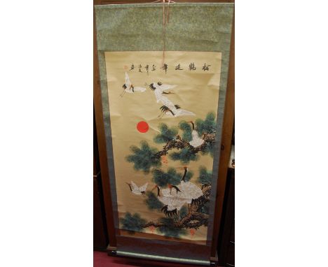 Four various modern Chinese scroll pictures, to include flowering bamboo