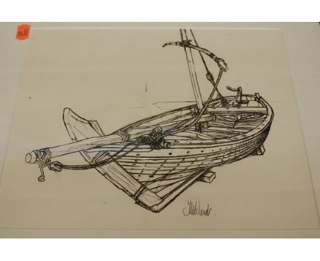 J Ward - lithograph, and WA Cuthbertson - Smack Gladys on the slip at Dunn Webb and Fesey's Yard, Maldon, watercolour, 39x29c