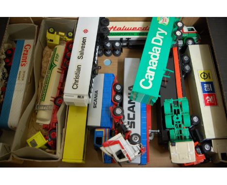 A tray of mainly 1/50 scale road transport diecast vehicles to include Lion Car, Techno, and others, examples to include a Sc