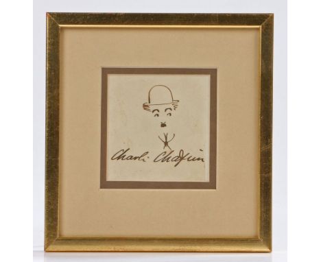 Charlie Chaplin (1889-1977), a signed self portrait as his most famous incarnation 'The Tramp', 7.5cm x 7.5cm 
