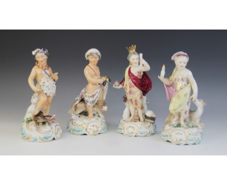 * Four porcelain figures, late 19th or early 20th century, each modelled after the Derby originals to represent a continent, 