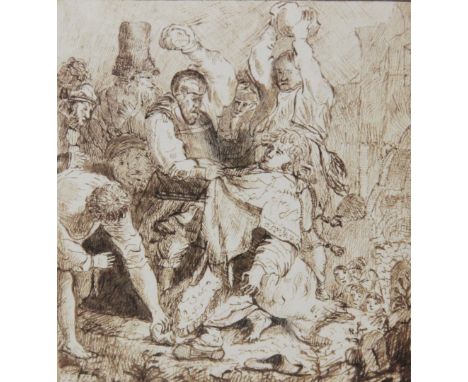 After Rembrandt van Rijn (Dutch, 1606-1669),'The Stoning Of St Stephen',Pen and ink on paper,Initialled 'G.L 1828' lower left