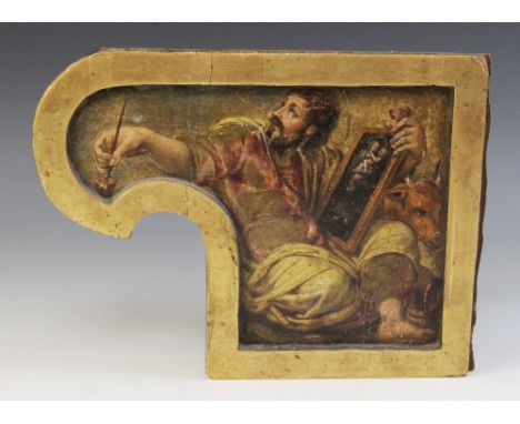 Manner of Michelangelo (1475-1564),An artist at work on a Madonna And Child,Oil on shaped gilt edged panel (possibly part of 