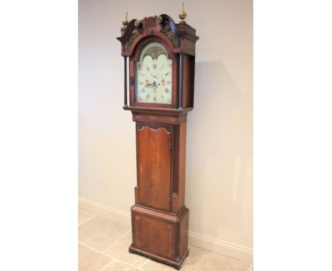 * A George III mahogany cased eight day longcase clock, signed George Monks, Prescot, the hood with gilt foliate glazed panel