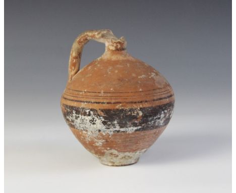 * Ancient Cypriot Iron Age pottery flask c750BC - 700BC, 12cm high Provenence: Ex collection Fredrick William Robins, Author 