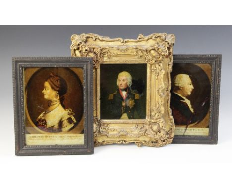 English school (19th century),A half length portrait of Admiral Lord Nelson,Hand coloured reverse print on glass,Unsigned,11.