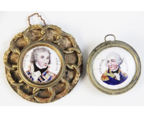 NAVAL INTEREST:An enamel plaque depicting Admiral Lord Nelson,19th century,The bust length portrait printed and over painted 