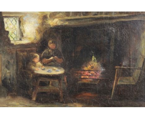 English school (19th century),A cottage kitchen scene,Oil on canvas,Unsigned,20cm x 30cm,Framed (at fault) CONDITION REPORT:T