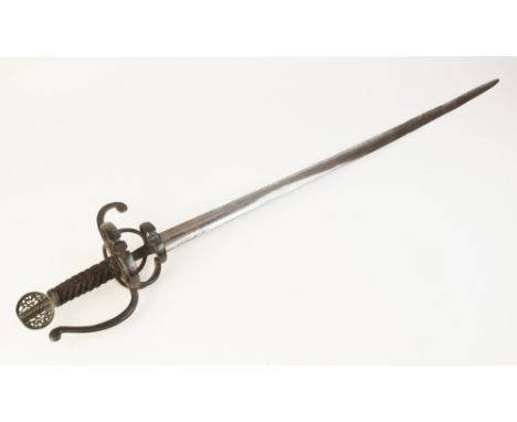 An Andrea [Andrew] Ferrara type sword, possibly 18th century Scottish, the 80cm double edged part-fullered blade indistinctly