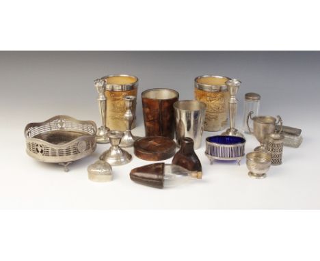 A selection of silver, silver mounted and silver coloured tableware and accessories, to include a Victorian silver mounted bo