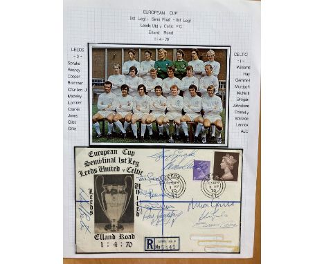 1970 Leeds Utd Team football signed European Cup v Celtic cover. Signed by all 11 Leeds team including Bremner, Sprake, Charl