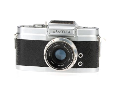 A Wray Wrayflex Ia Camera,chrome, serial no. 3446, with Wray Unilux f/2.8 50m lens, chrome, serial no. 136386, body, G, shutt