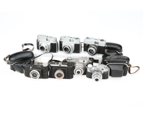 A Selection of Viewfinder Cameras,to include a Ferrania Ibis, a Beirette K, a Beirette, a Bencini Comet II, a Bencini Koroll 