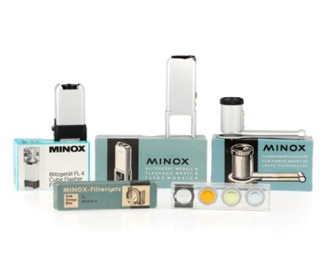 A Small Selection of Minox Accessories,including Minox Film Viewing Magnifier, Flashgun Model B, Flash FL4 and orange filter,
