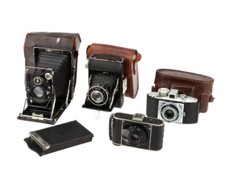 A Selection of Cameras,to include a Kamera Werkstatten Patent Etui 6.5x9 folding camera, bodu G, shutter working but sticks o