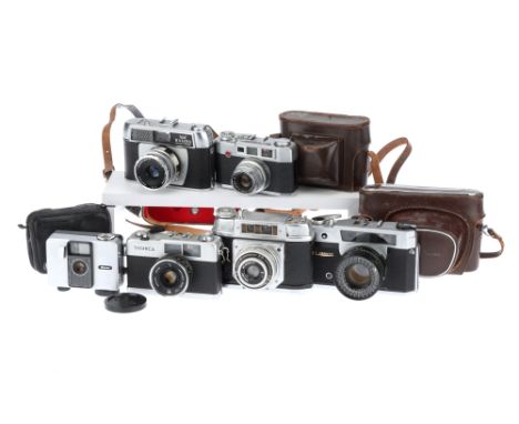 Six 35mm Cameras,to include a Beauty Light O Matic III, body G, shutter working, rangefinder patch clear, optics F-G, some ha