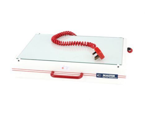 A Master Portable Light Box,white, with red handle, appears to be working at time of auction, light aperture 46cm x 30cm,