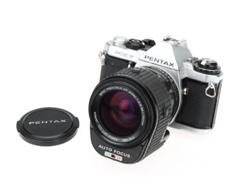 A Pentax ME F 35mm SLR Camera,chrome, body G, shutter working in manual, LEDs do not light up when batteries are inserted, to