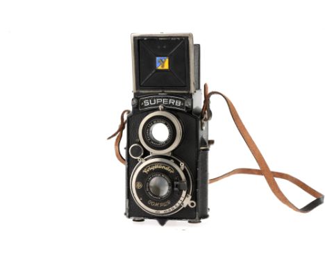 A Voigtlander Superb Medium Format TLR Camera,black, body G, shutter working, with Anastigmat Skopar f/3.5 7.5cm lens, optics